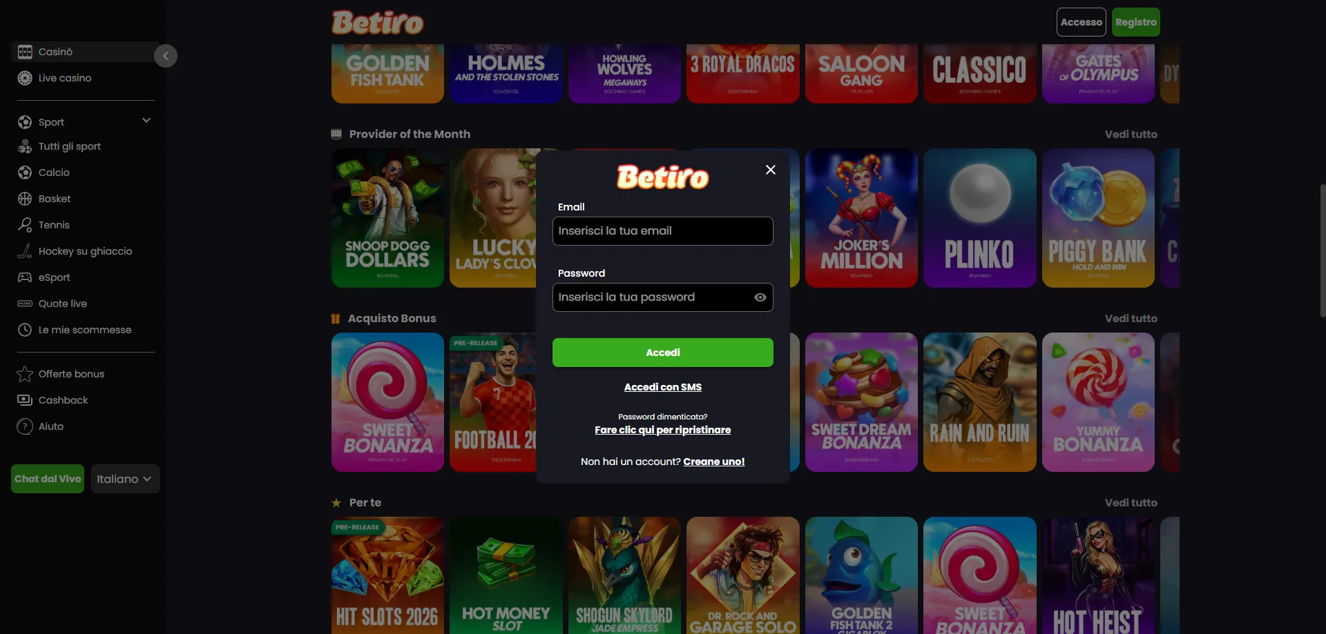 Recupero password e accesso sicuro a Betiro Casino