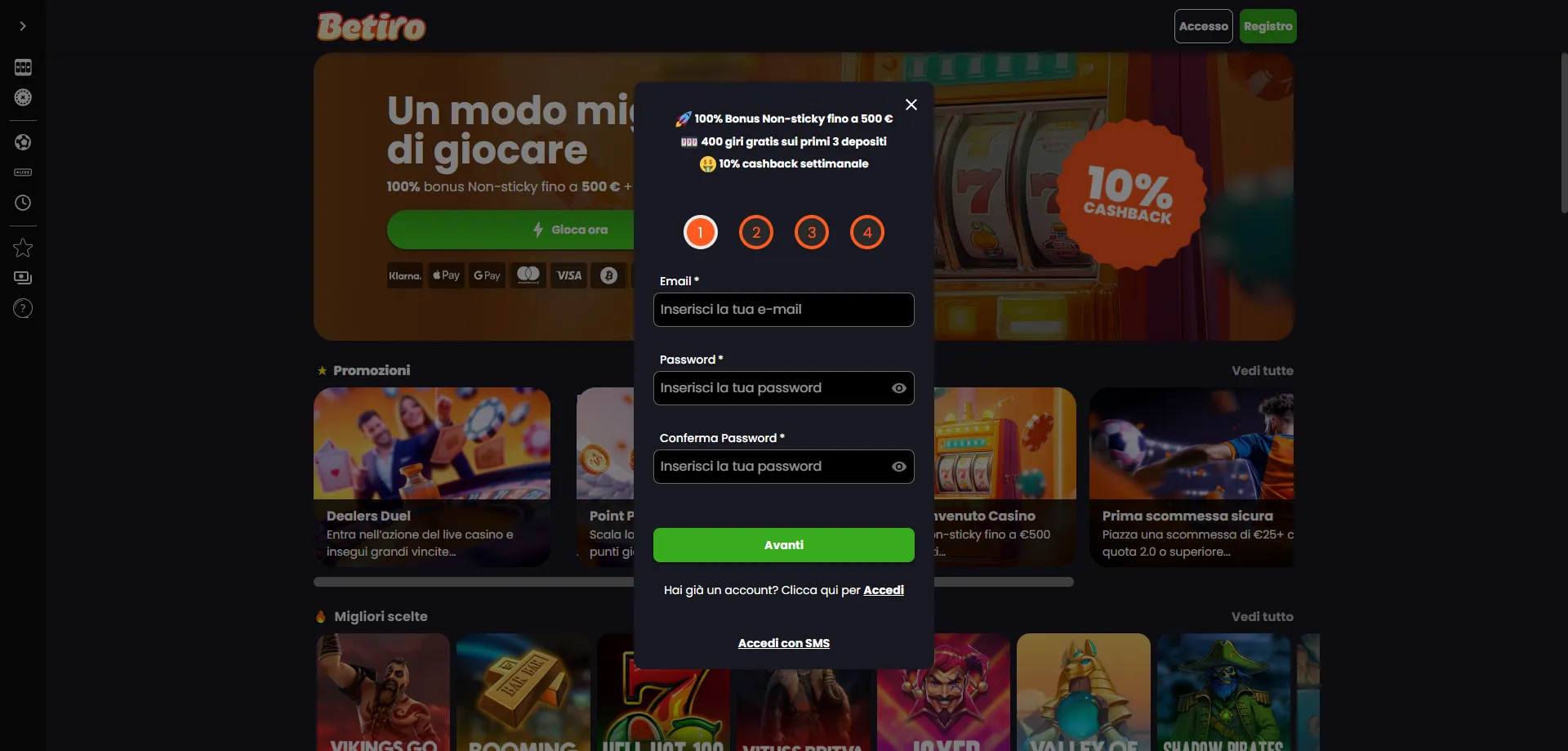 Registrazione su Betiro Casino — sblocca il bonus di benvenuto
