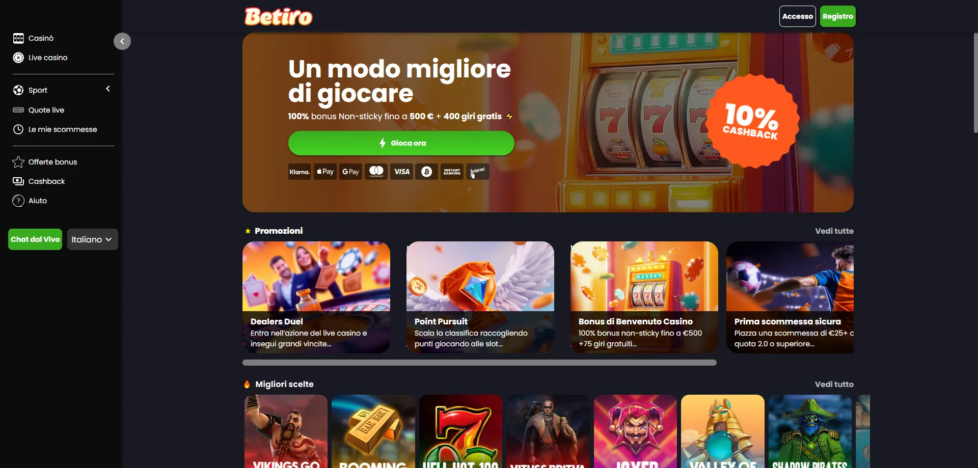 Betiro Casino mobile ottimizzato per smartphone e tablet